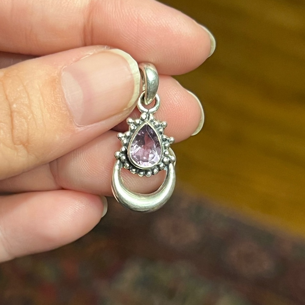 Amethyst crescent moon pendant in Sterling silver